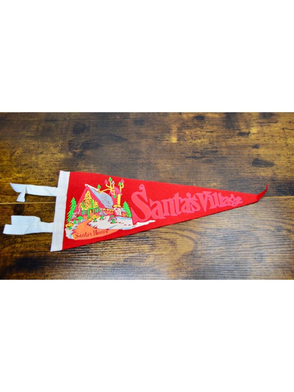 Vintage Santas Village Felt Pennant With Santas House Design 12 inches